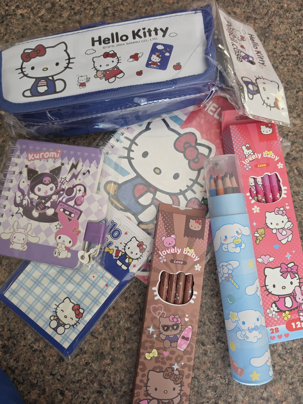 Hello Kitty Blue and Pink Kids Stationery Set with Pencil Case